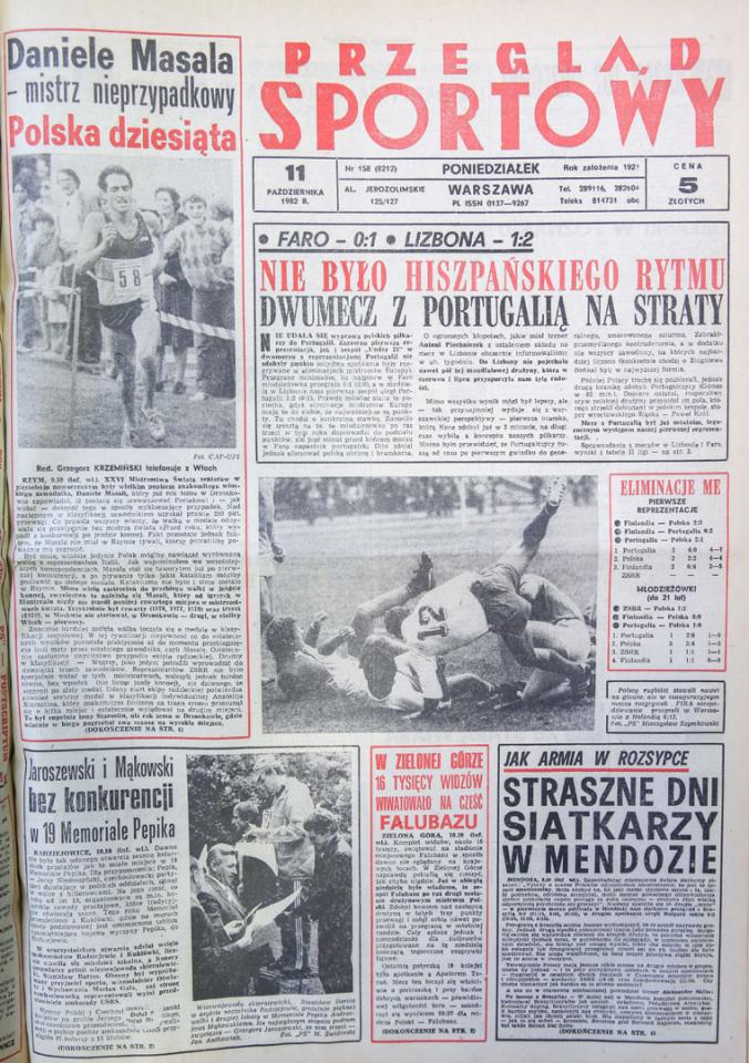 Okładka przeglądu sportowego po meczu Portugalia - Polska (10.10.1982) 