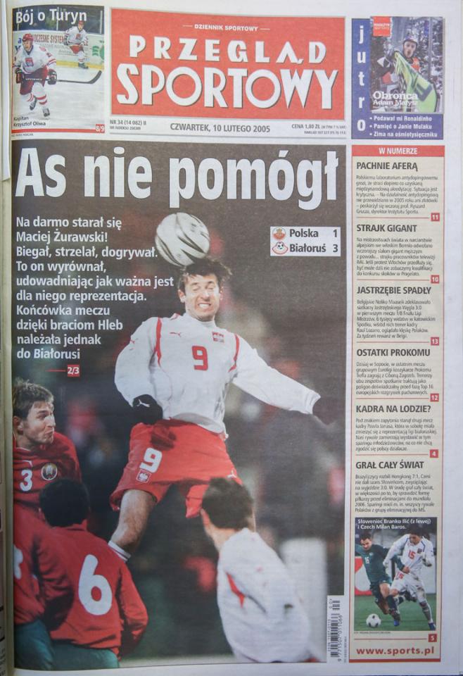 Okładka przeglądu sportowego po meczu Polska - Białoruś (09.02.2005) 