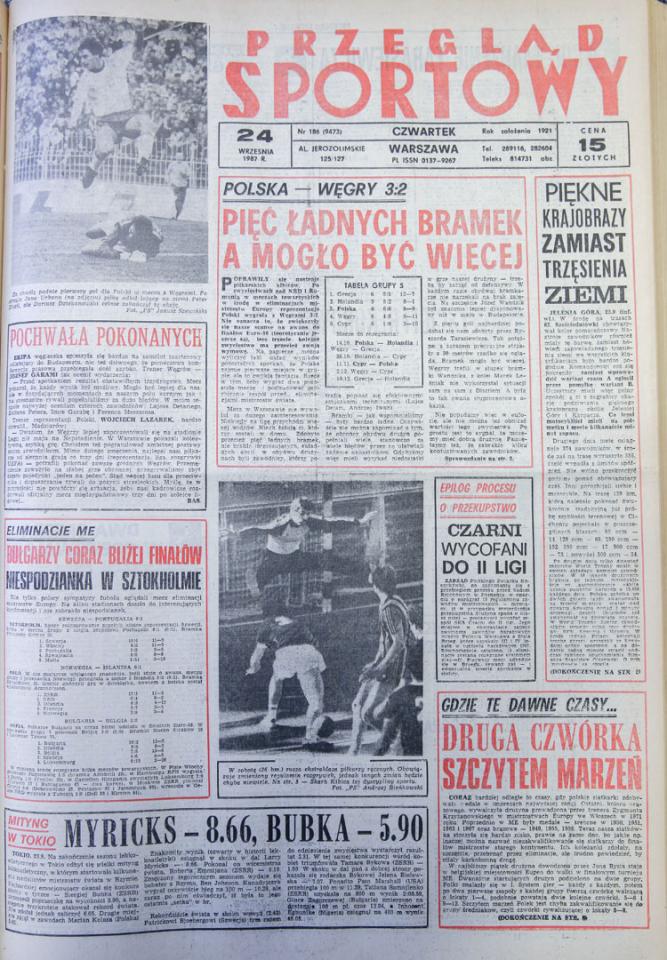 Przegląd sportowy o meczu Polska - Węgry (23.09.1987)