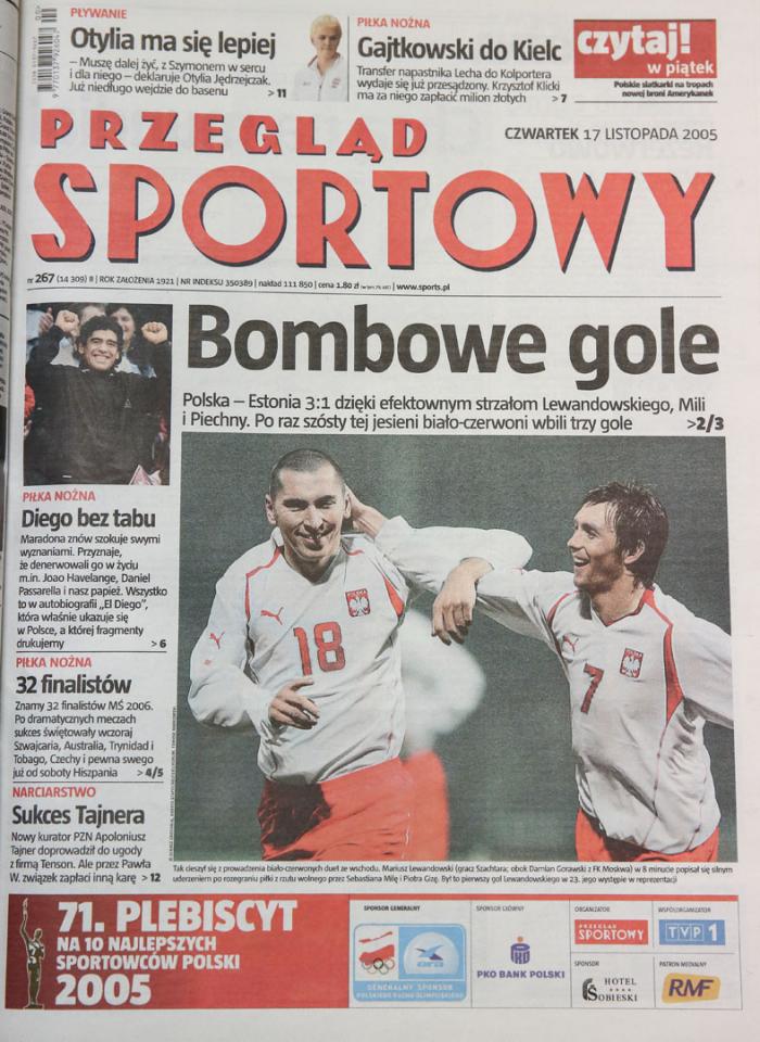 Okładka przeglądu sportowego po meczu Polska - Estonia (16.11.2005) 