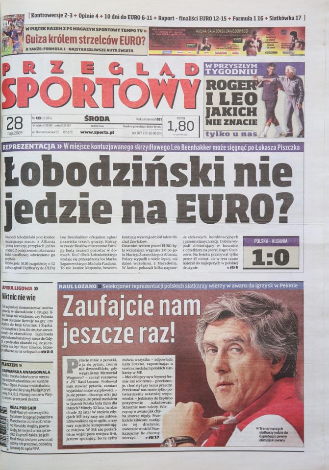 Okładka przeglądu sportowego po meczu Polska - Albania (27.05.2008) 