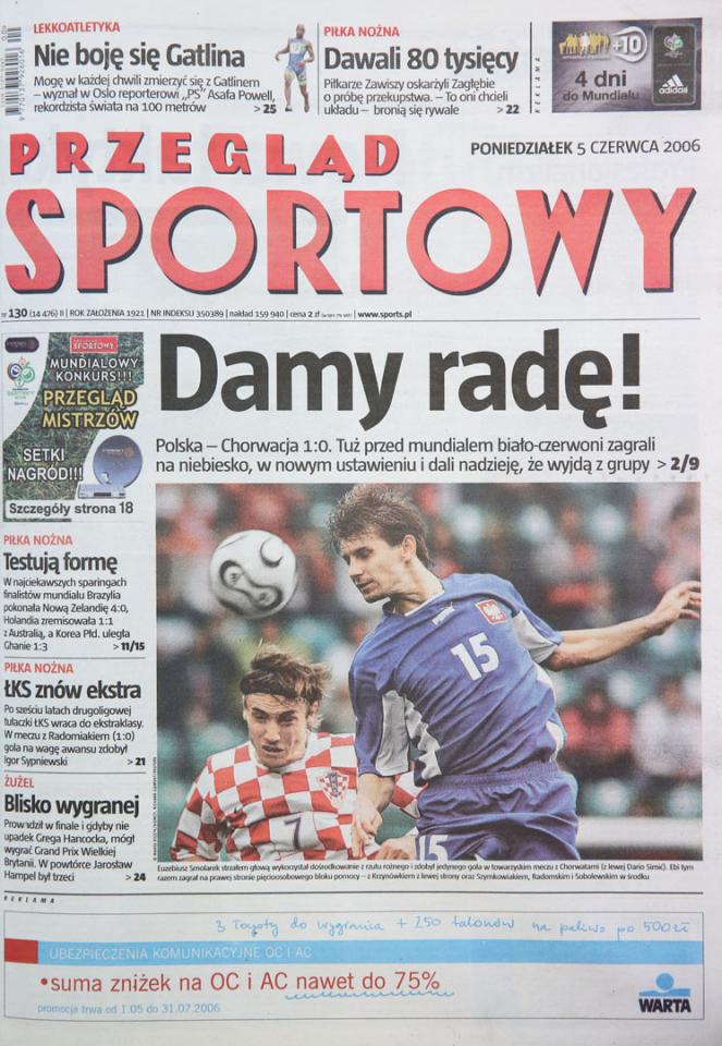 Okładka przeglądu sportowego po meczu Chorwacja - Polska (03.06.2006) 