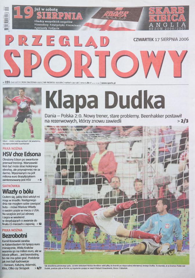 Okładka przeglądu Sportowego po meczu Dania - Polska (16.08.2006) 