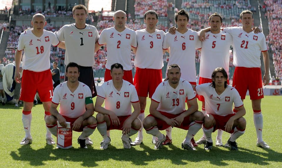Zdjęcie grupowe reprezentacji Polski przed towarzyskim meczem z Danią (1:1) na Stadionie Śląskim w Chorzowie 1 czerwca 2008 roku.