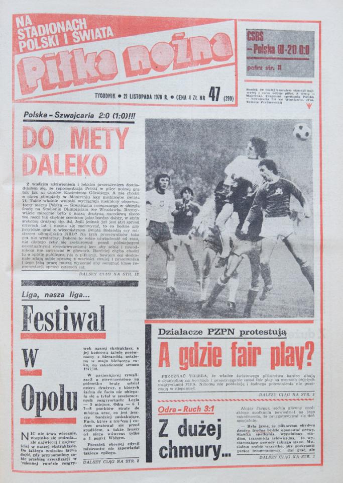 Okładka piłki nożnej po meczu Polska - Szwajcaria (15.11.1978) 