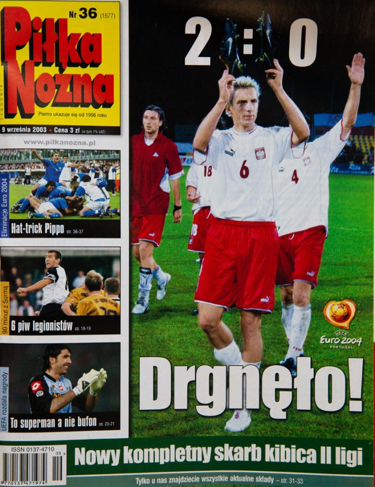Okładka piłki nożnej po meczu łotwa - polska (06.09.2003) 