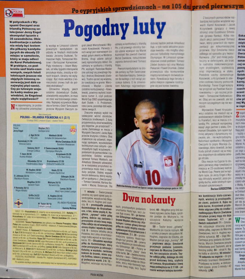 Piłka nożna po meczu Polska - Irlandia Płn. (10.02.2002)