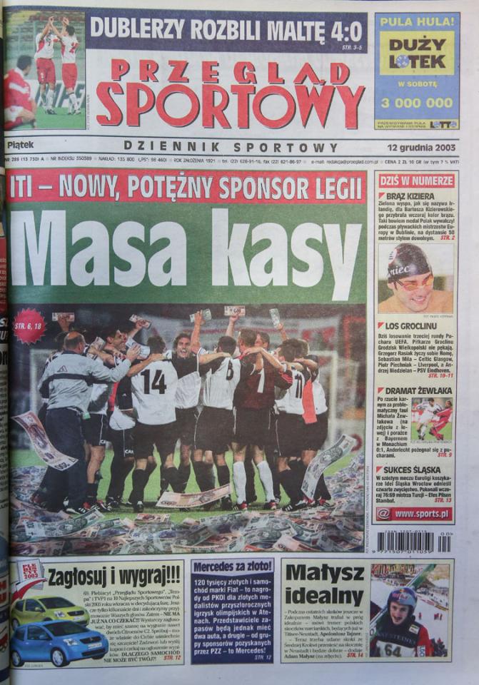 Okładka przeglądu sportowego po meczu malta - polska (11.12.2003) 