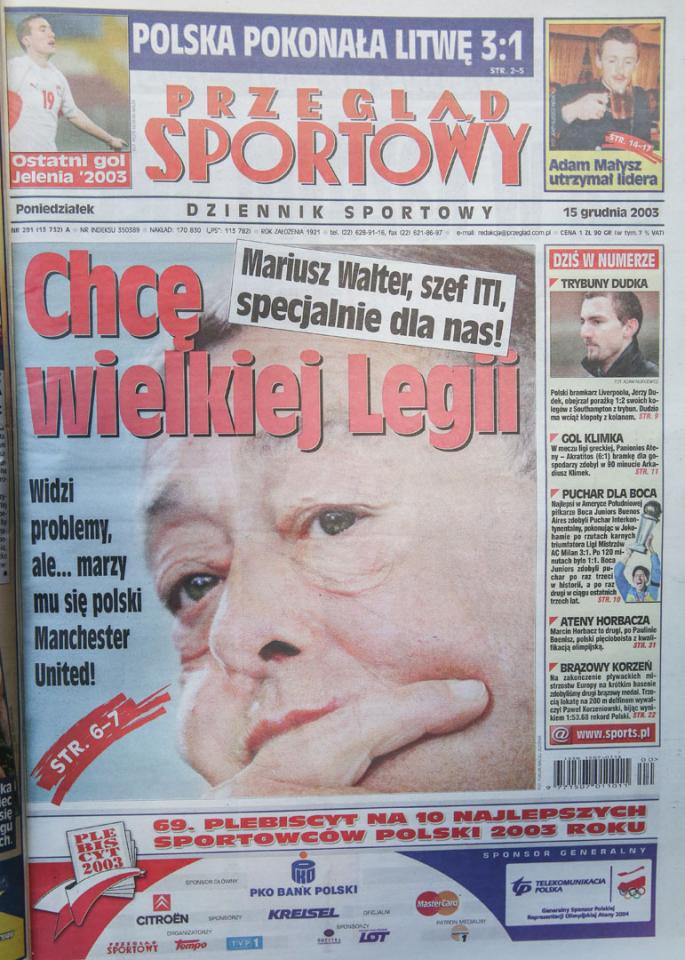 Okładka przeglądu sportowego po meczu polska - litwa (14.12.2003) 
