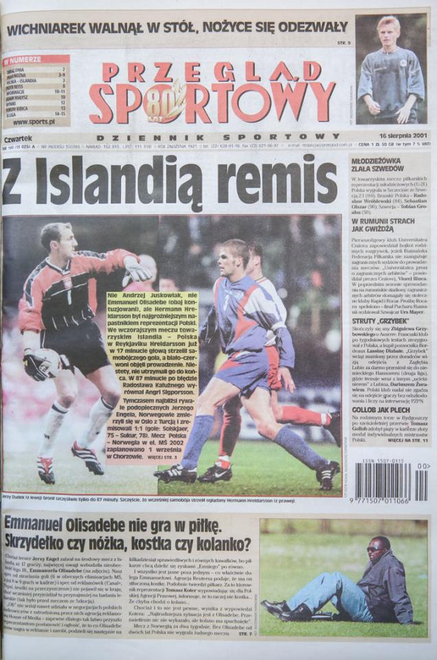 Okładka po meczu Islandia - Polska (15.08.2001)