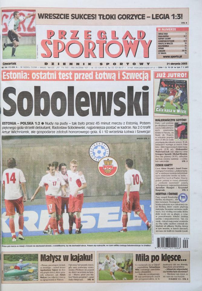 Okładka przeglądu sportowego po meczu estonia - polska (20.08.2003) 