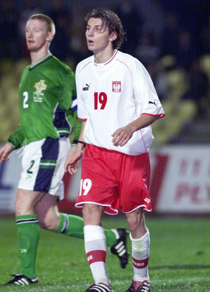 Euzebiusz Smolarek podczas meczu Polska - Irlandia Północna 4:1 (13.02.2002).