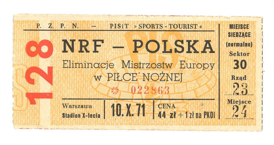Oryginalny bilet z meczu Polska - RFN (10.10.1971)