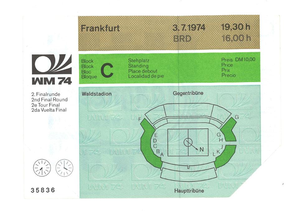 Oryginalny bilet z meczu RFN - Polska (03.07.1974) 