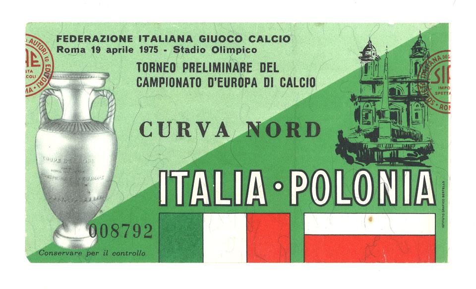 Oryginalny bilet z meczu Włochy - Polska (19.04.1975)