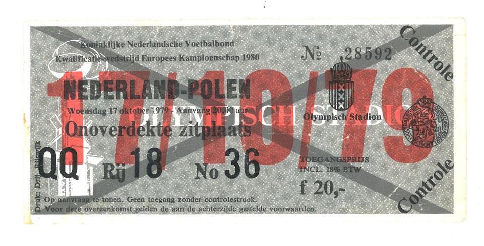 Oryginalny bilet z meczu Holandia - Polska (17.10.1979) 