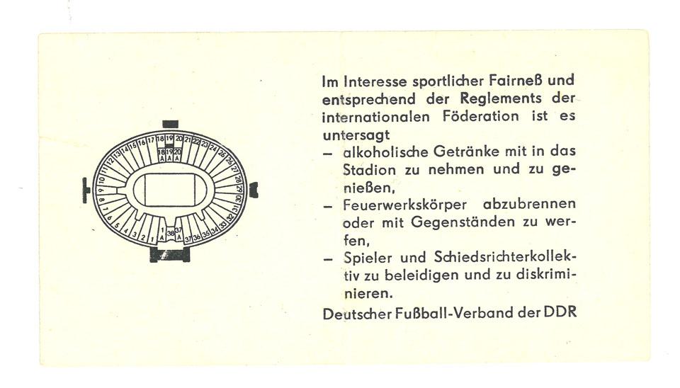 Oryginalny bilet z meczu NRD - Polska (10.10.1981)