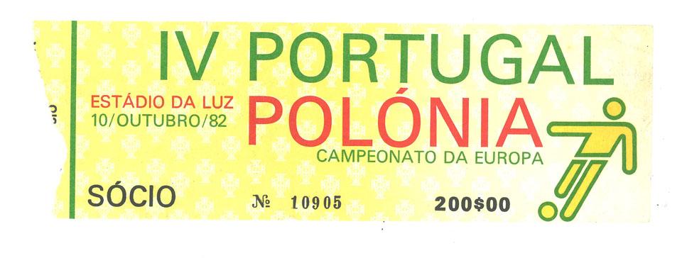 Oryginalny bilet z meczu Portugalia - Polska (10.10.1982)