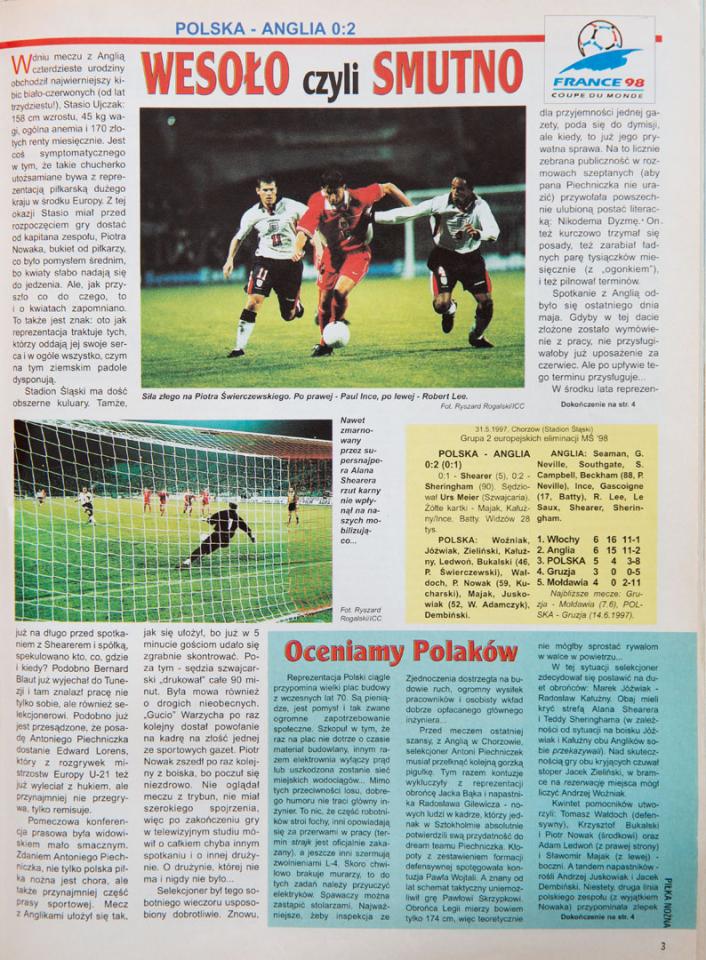 Tygodnik piłka nożna po meczu polska - anglia (31.05.1997)