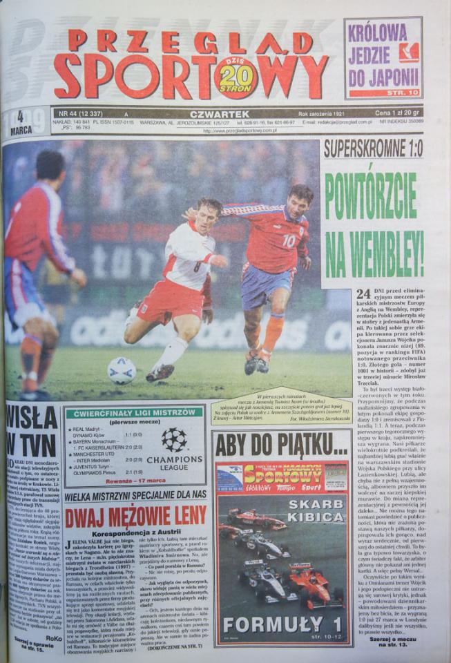 okładka przeglądu sportowego po meczu polska - armenia (03.03.1999)