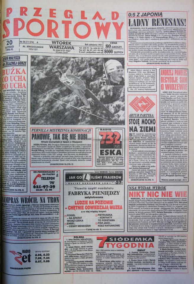 Okładka przeglądu sportowego po meczu polska - japonia (19.02.1996) 