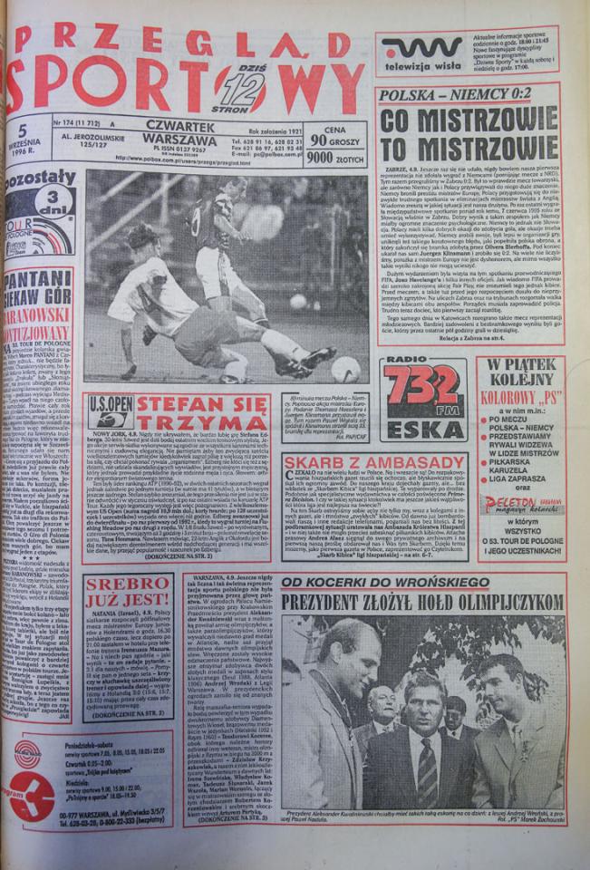 Okładka przeglądu sportowego po meczu polska - niemcy (04.09.1996)