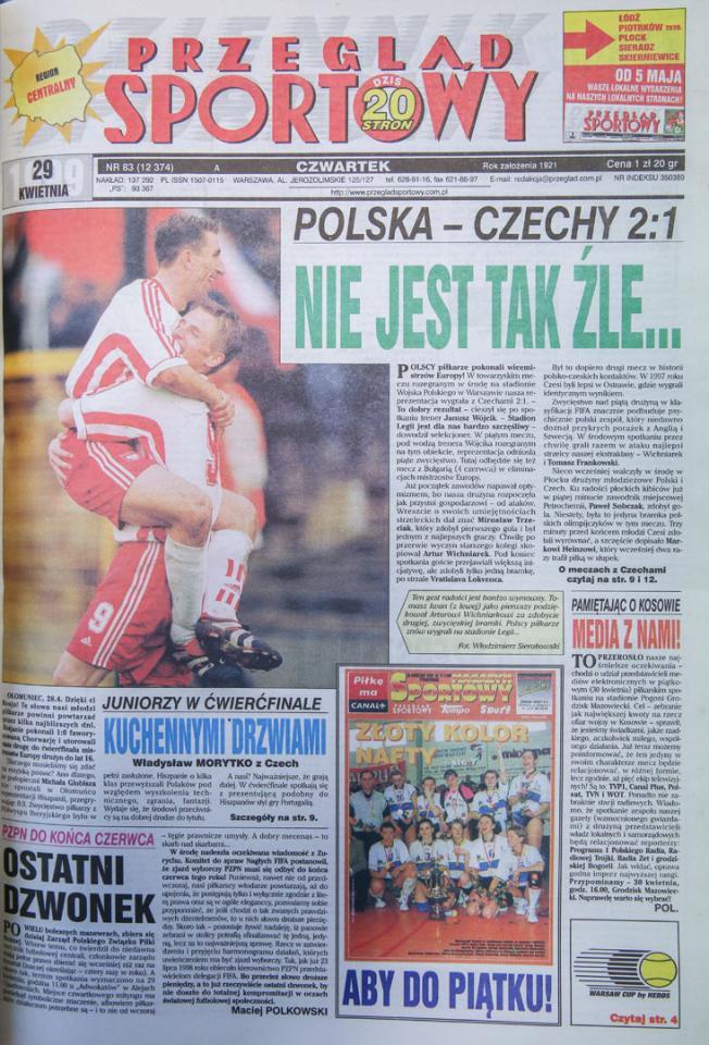 Okładka przeglądu sportowego po meczu polska - czechy (28.04.1999)