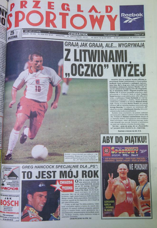 Okładka przeglądu sportowego po meczu Polska - Litwa (24.09.1997)