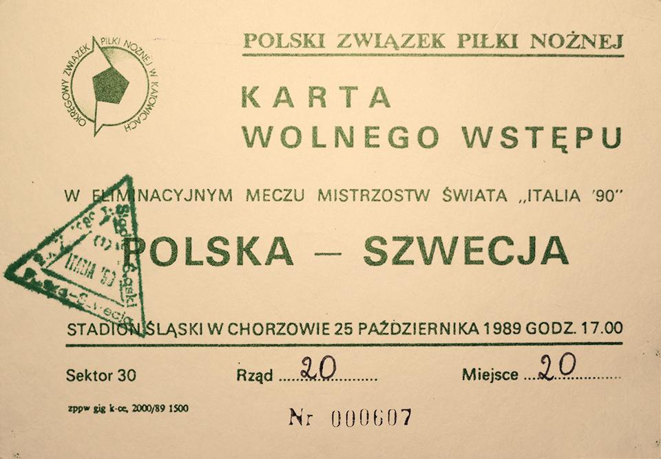 Oryginalny bilet z meczu Polska - Szwecja (25.10.1989)