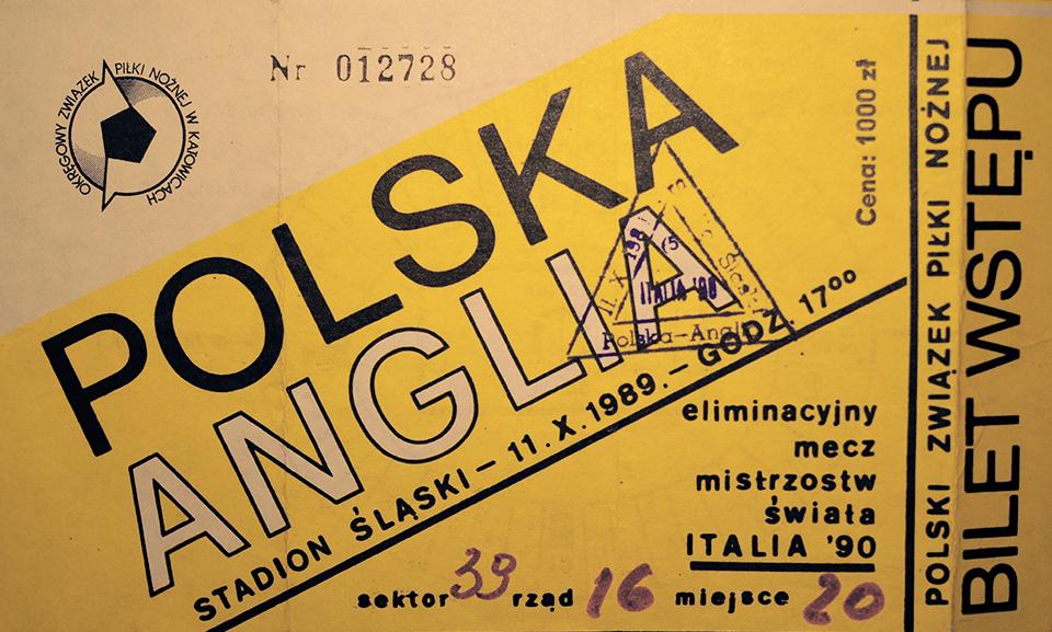 Oryginalny bilet z meczu Polska - Anglia (11.10.1989)