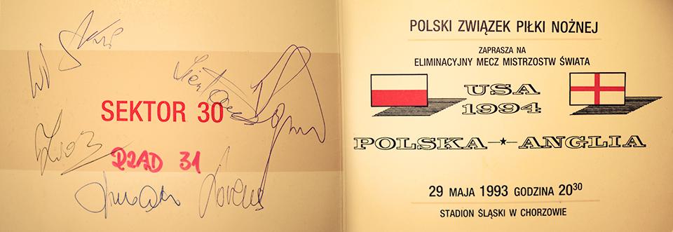Oryginalne zaproszenie z meczu Polska - Anglia (29.05.1993) 