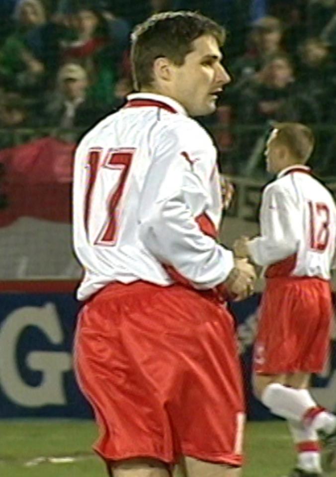 Krzysztof Bizacki podczas meczu Węgry - Polska 0:0 (29.03.2000).
