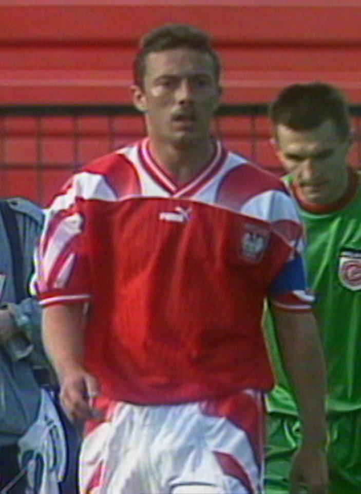 Wojciech Kowalczyk podczas meczu Polska - Białoruś 1:1 (01.05.1996).