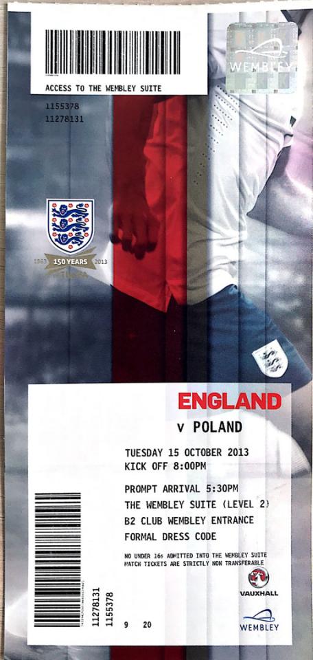 Bilet z meczu Anglia - Polska (15.10.2013) 