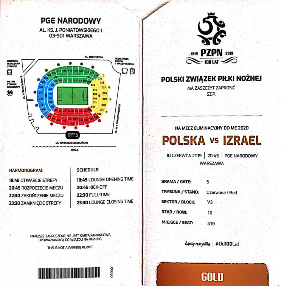 Bilet z meczu Polska - Izrael (10.06.2019) 