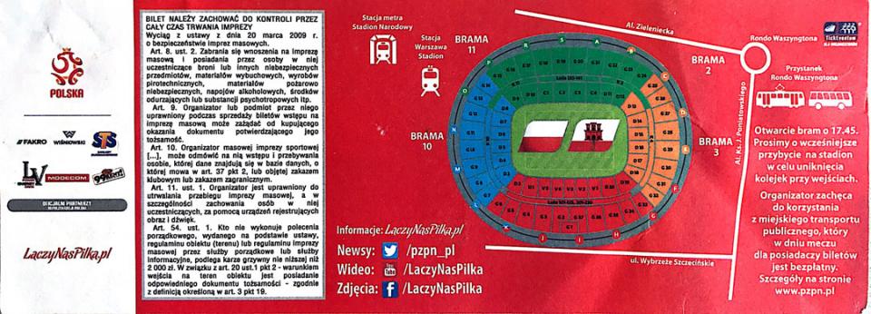 Bilet z meczu Polska - Gibraltar (07.09.2015)