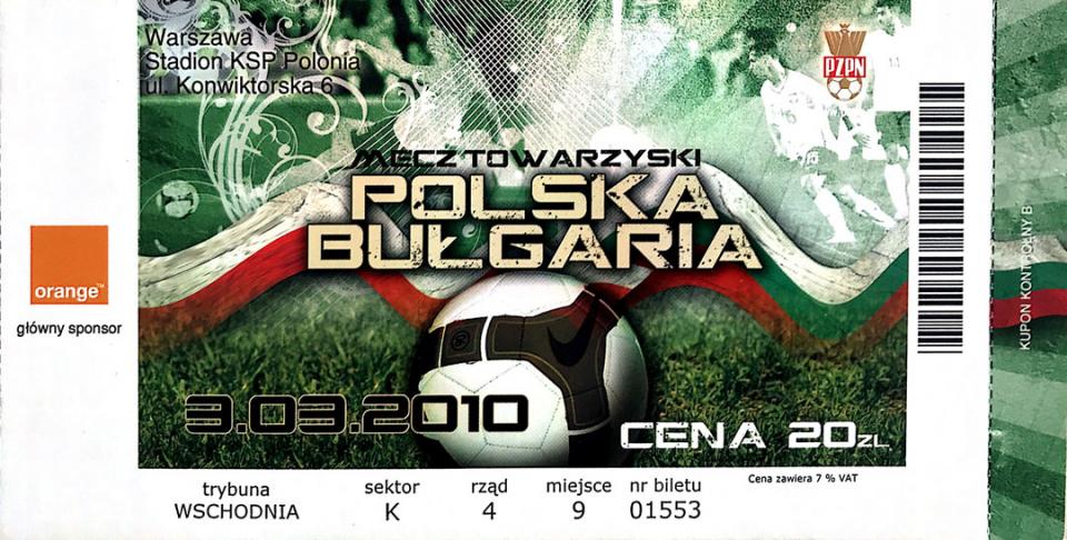 Bilet z meczu Polska - Bułgaria (03.03.2010)