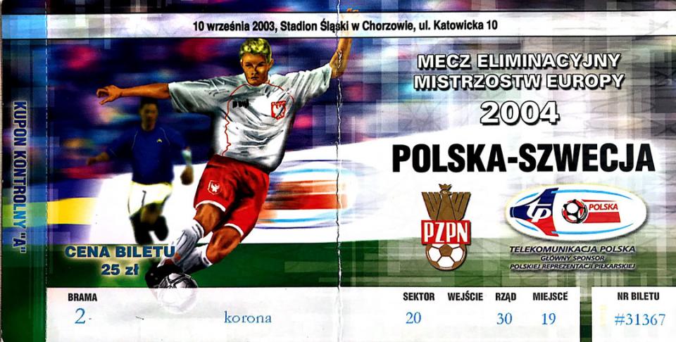 Bilet z meczu Polska - Szwecja (10.09.2003)