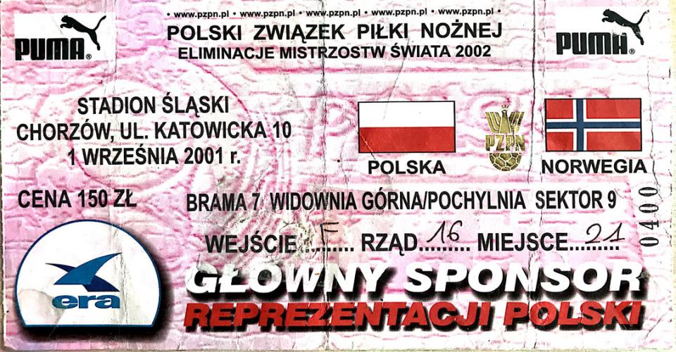 Bilet z meczu Polska - Norwegia (01.09.2001)