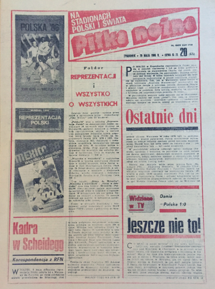 Okładka piłki nożnej po meczu Dania - Polska 1:0 (16.05.1986) 