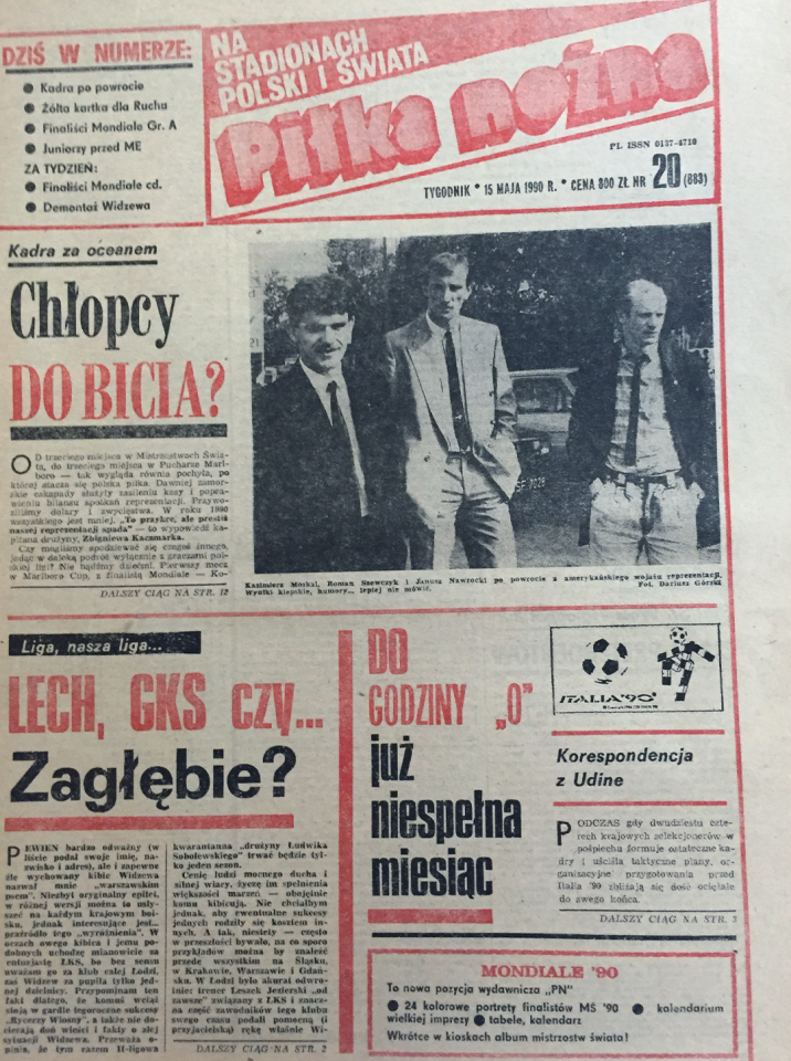 Okładka piłki nożnej po meczu USA - Polska 3:1 (09.05.1990) 