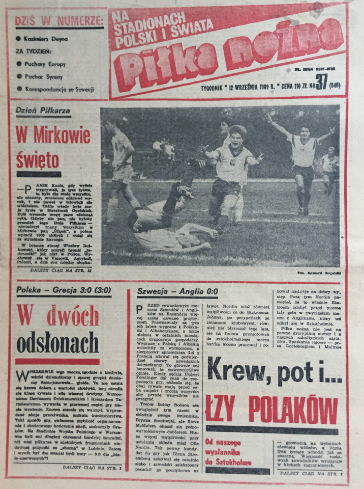 Okładka Piłki Nożnej po meczu Polska - Grecja 3:0 (05.09.1989)