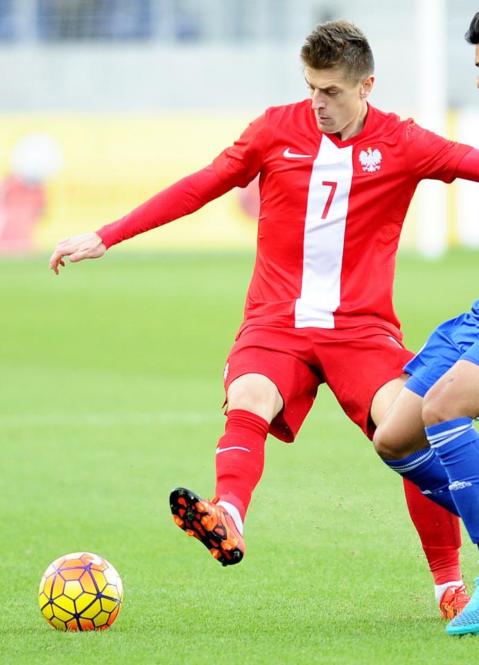 Krzysztof Piątek podczas meczu Polska - Izrael 3:1 U21 (08.10.2015).