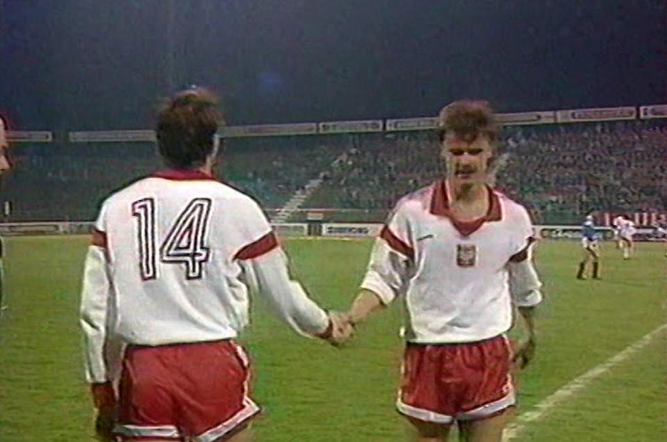 Robert Warzycha i Krzysztof Warzycha podczas meczu Polska - Jugosławia 0:0 (28.03.1990).