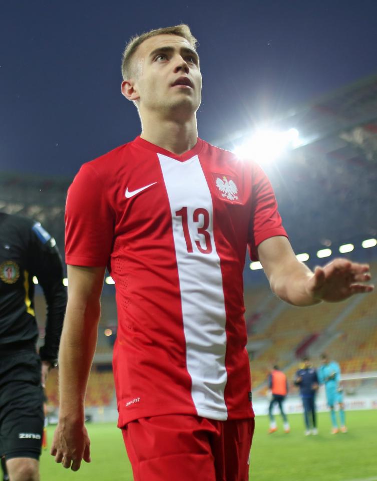 Kamil Mazek podczas meczu Polska - Rumunia 0:0 U21 (13.10.2015).