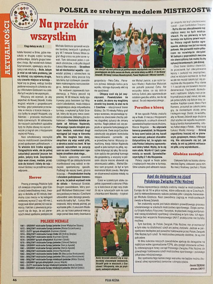 Okładka Piłki Nożnej po meczu Polska - Hiszpania 1:4 U16 (07.05.1999)