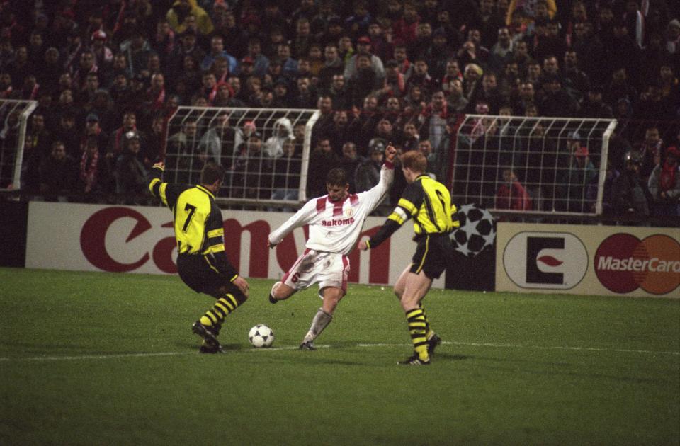 Marek Citko podczas meczu Widzew Łódź - Borussia Dortmund 2:2 (20.11.1996).