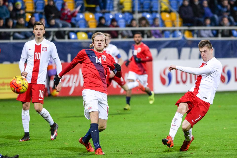 Krzysztof Piątek podczas meczu Polska - Norwegia 1:0 U21 (12.11.2015).