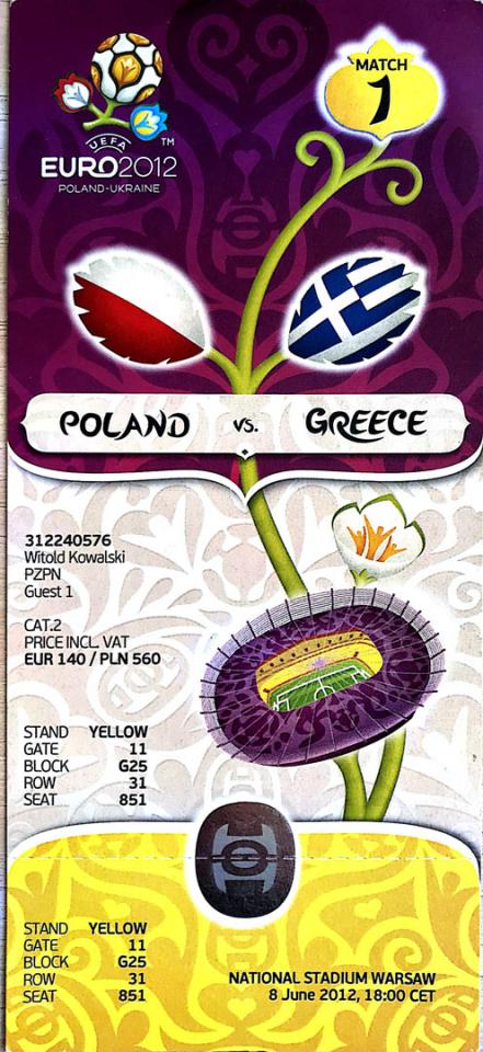 Bilet po meczu polska - grecja (08.06.2012) 