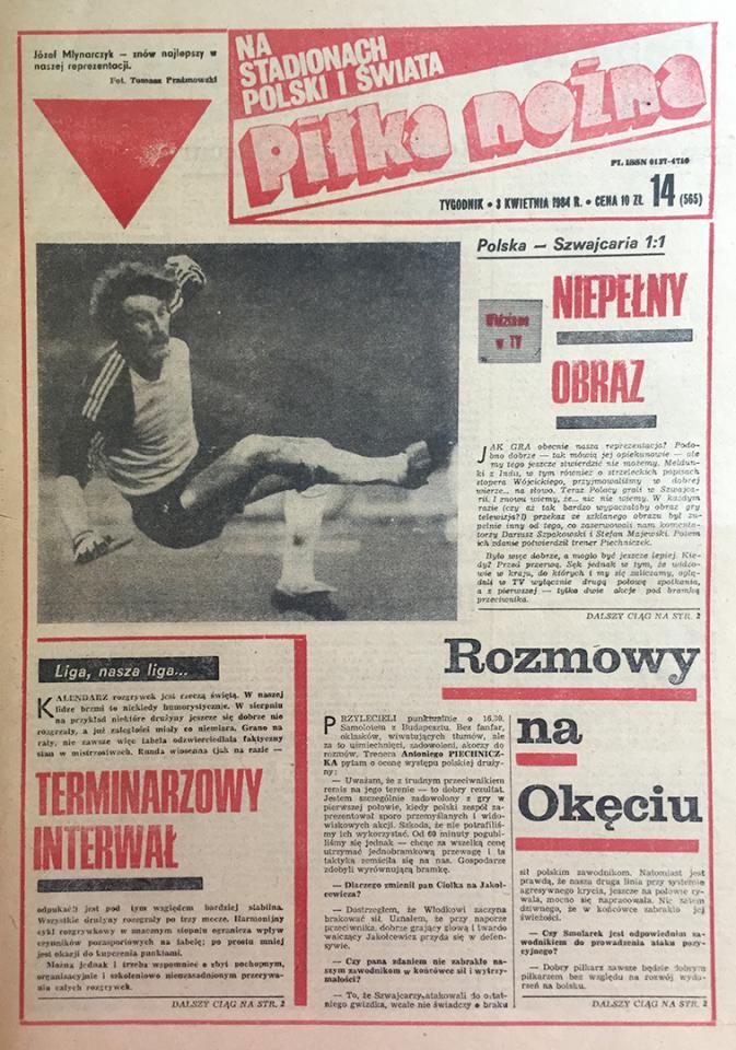 Okładka piłki nożnej po meczu Szwajcaria - Polska (27.03.1984) 